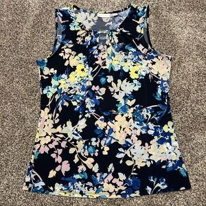 New York & Company Black, Blue and Yellow Floral Sleeveless Blouse